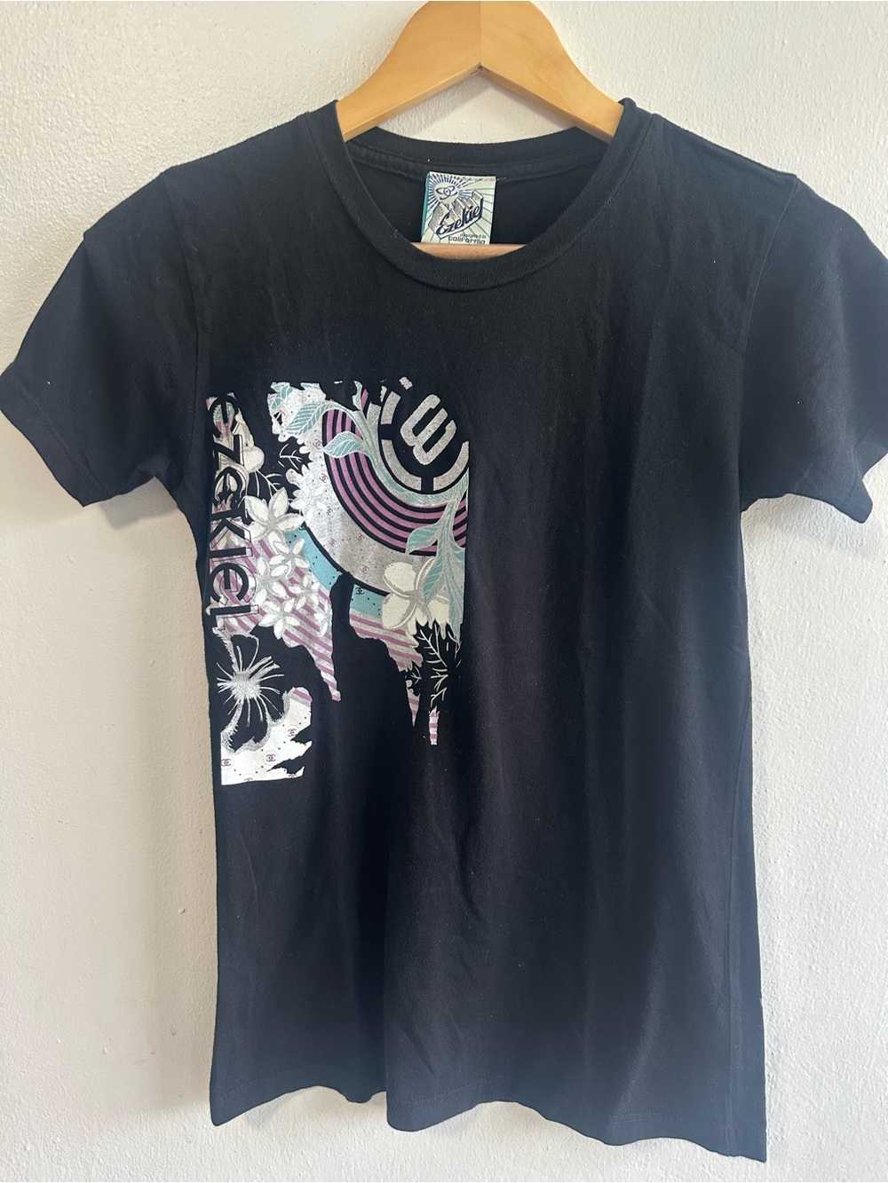 Ezekiel Black Tee with Pastel Floral & Abstract Print